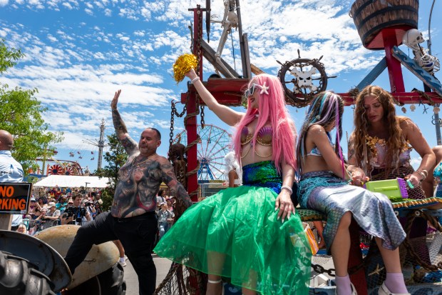 NEW YORK, NEW YORK - JUNE 20: Revelers participate in the annual Mermaid Parade at Coney Island on June 20, 2026 in the Brooklyn borough of New York City. Now in its 44th year, over 3,000 marchers and thousands of spectators came out for the event to celebrate the arts, the ocean and the Coney Island neighborhood and boardwalk in Brooklyn. (Photo by Spencer Platt/Getty Images)