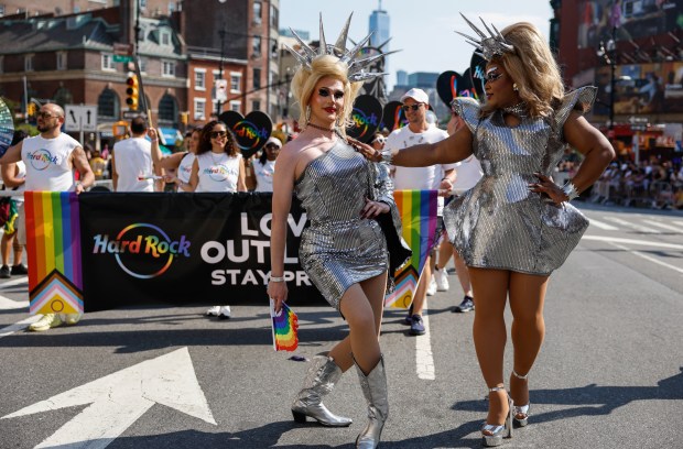 Participants take part in the annual New York City Pride March in New York on June 28, 2026. (Photo by kena betancur / AFP via Getty Images)