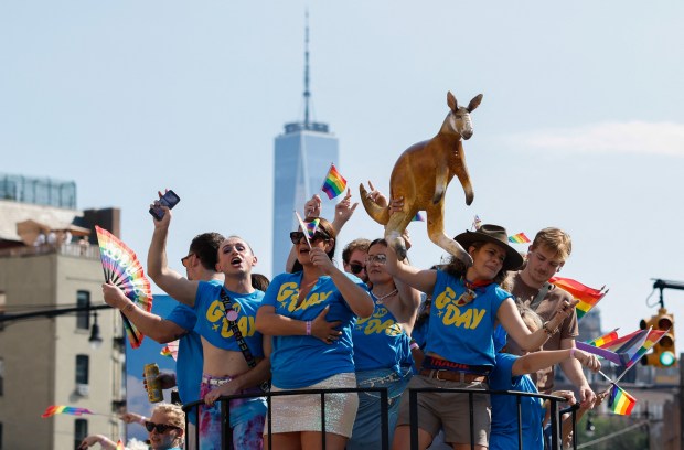 Participants from Australia take part in the annual New York City Pride March in New York on June 28, 2026. (Photo by kena betancur / AFP via Getty Images)