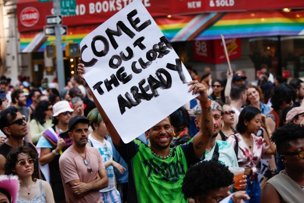 People take part in the Queer Liberation March in New York on June 28, 2026. (Photo by kena betancur / AFP via Getty Images)