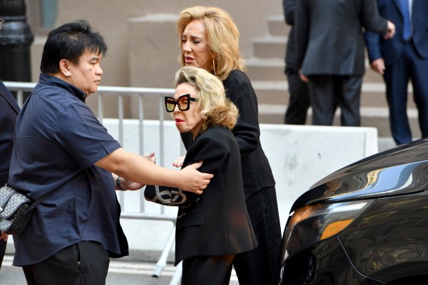 NEW YORK, NEW YORK - JUNE 29: Nikki Haskell and Denise Rich attend the funeral of Clive Davis on June 29, 2026 in New York City. (Photo by Noam Galai/Getty Images)