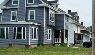 A blue two story home