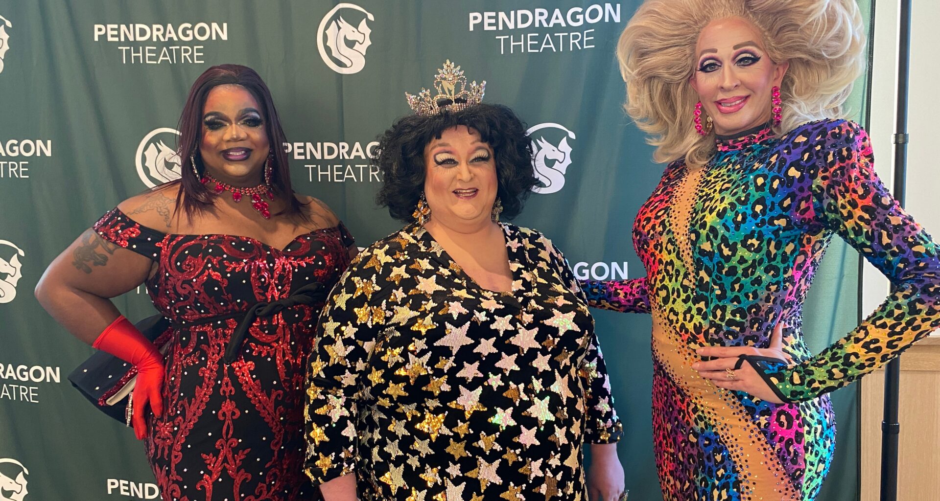 From left to right: Katie D. Lite, Victoria Bohmore, and Andora Tetee. The trio of drag performers held a drag cabaret show at the Pendragon Theater in Saranac Lake during Pride Month 2026. Photo by David Escobar.
