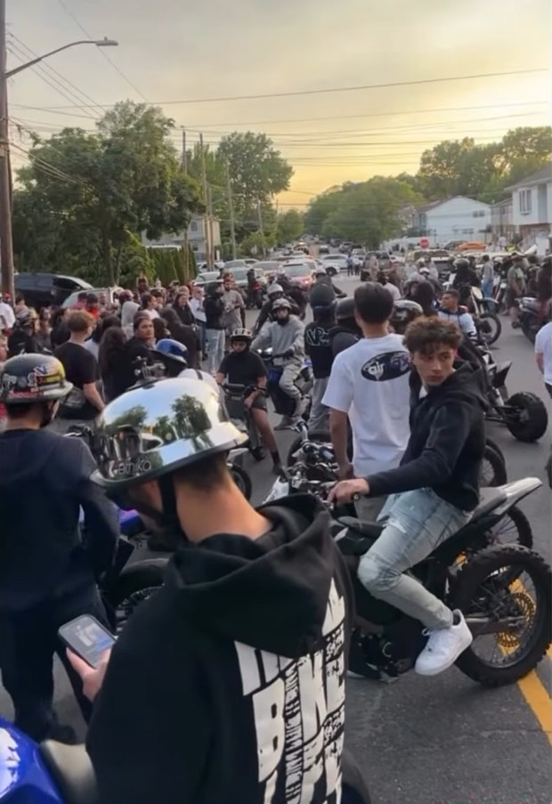 Hundreds of mourners and dozens of bikers gather for a memorial outside Jordan Yulfo's Staten Island home just hours after he was killed in a head-on collision on Tuesday, June 2, 2026. (Photo courtesy of Justin Doyle)