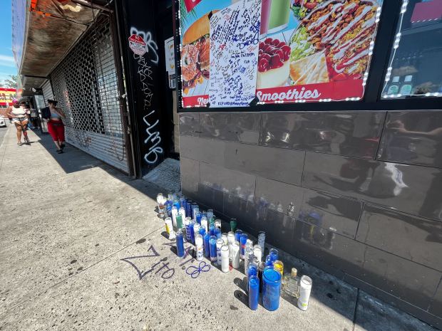 A memorial for Isaiah Freeman is set up near the scene of the crime in Canarsie on Friday.