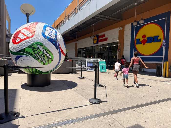 Soccer decorations were planted around Bronx Terminal Market, causing many shoppers to stop by the FIFA Bronx Fan Zone during their shopping trip.