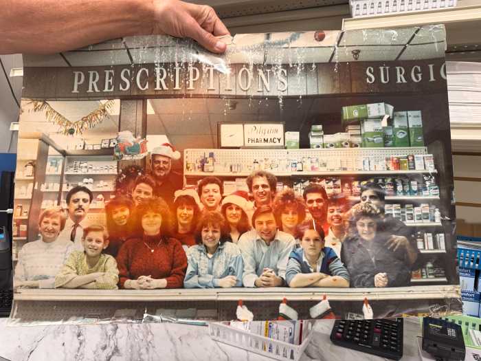 A Christmas photo of Pilgrim Pharmacy staff from 1988.