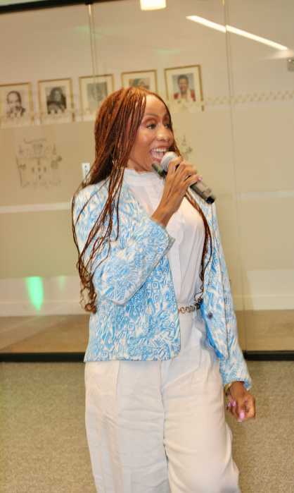 Jamaica Dancehall singing Queen Nadine Sutherson performs her hit song "Action" at the Jamaica Day Rising launch in the Consulate General of Jamaica location, 300 E 42nd Street, Manhattan, on May 29.