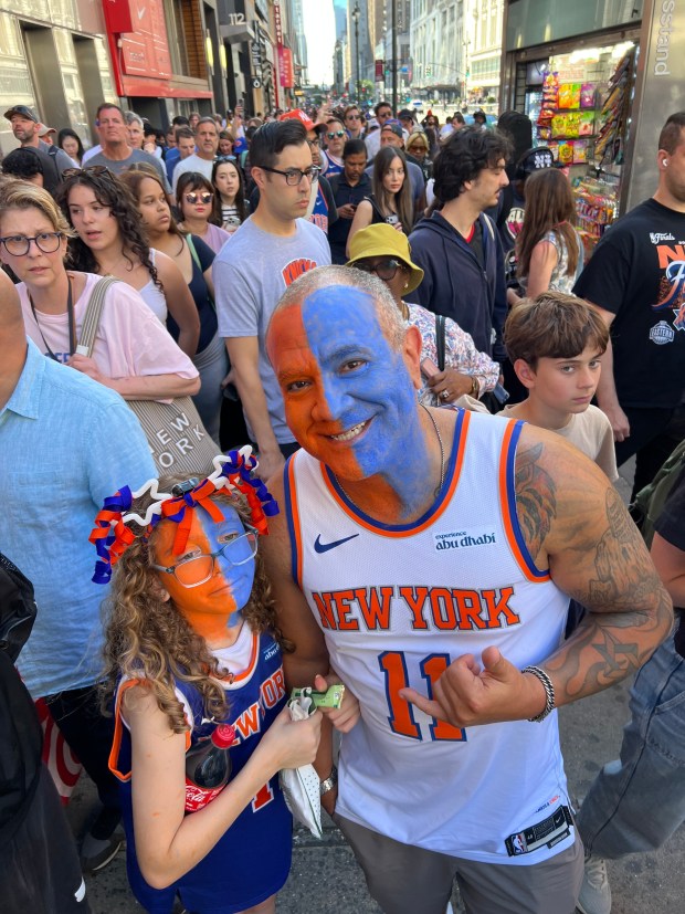 New York Knicks fans wait to go through security outside Madison Square Garden in Manhattan on Monday, June 8, 2026. (Barry Williams / New York Daily News)
