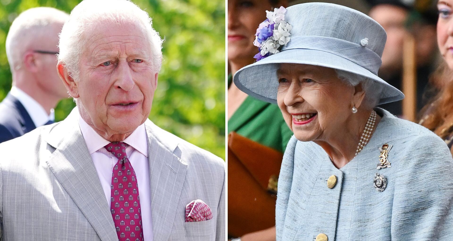 A composite of a picture of King Charles in 2026 and a picture of Queen Elizabeth in Scotland in 2022
