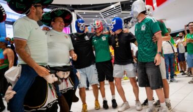 Fans of Mexico’s soccer team gather during a World Cup watch party at American Dream, the Megamall near MetLife Stadium, on June 13.