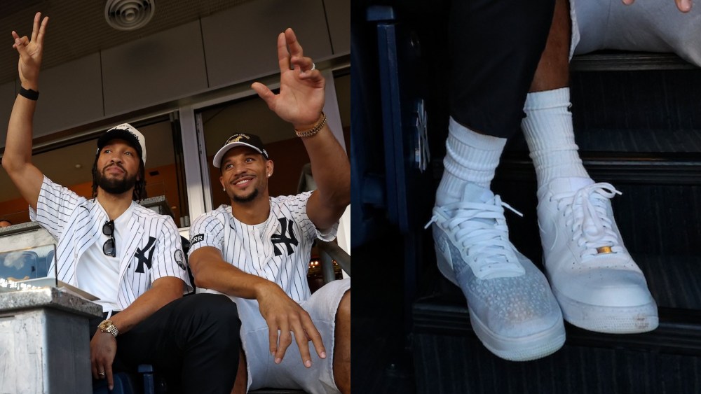 Jalen Brunson and Josh Hart of the New York Knicks attend the game between the Chicago White Sox and the New York Yankees at Yankee Stadium on June 17, 2026 in New York, New York.