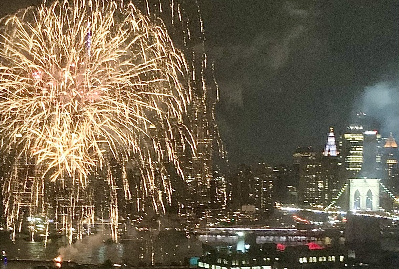 Spectacular fireworks lit up DUMBO Thursday night, courtesy of Jay-Z. Photo: Mary Frost/Brooklyn Eagle