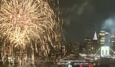Spectacular fireworks lit up DUMBO Thursday night, courtesy of Jay-Z. Photo: Mary Frost/Brooklyn Eagle