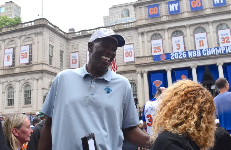 Former NBA forward and New York playground legend Walter "The Truth" Berry at the Knicks celebration at City Hall on June 18, 2026. (Ariama C. Long photo)