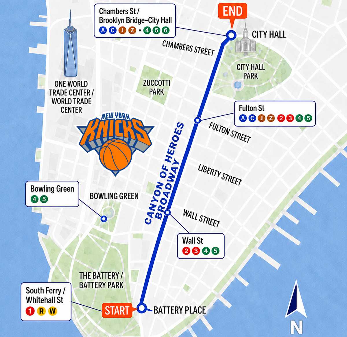 map of the Knicks ticker-tape parade route