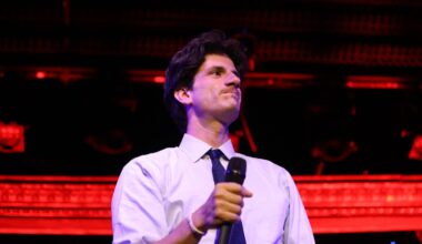 Democratic congressional candidate Jack Schlossberg speaks during an election night watch party, June 23, in New York.