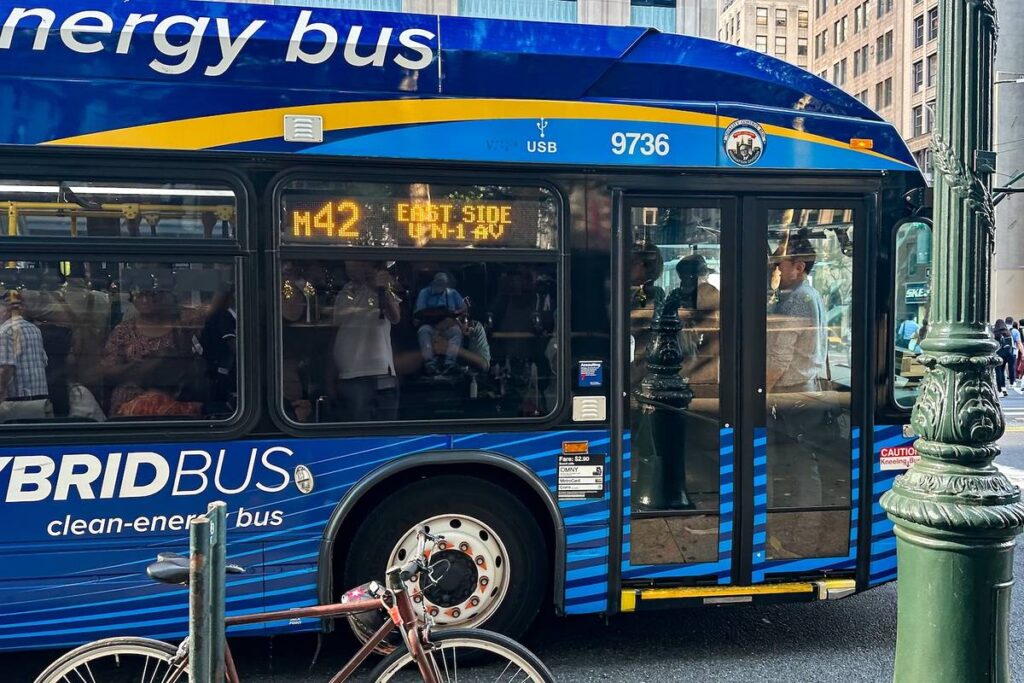 New York, NY, US - Sep 7, 2023: M42 bus too crowded to board