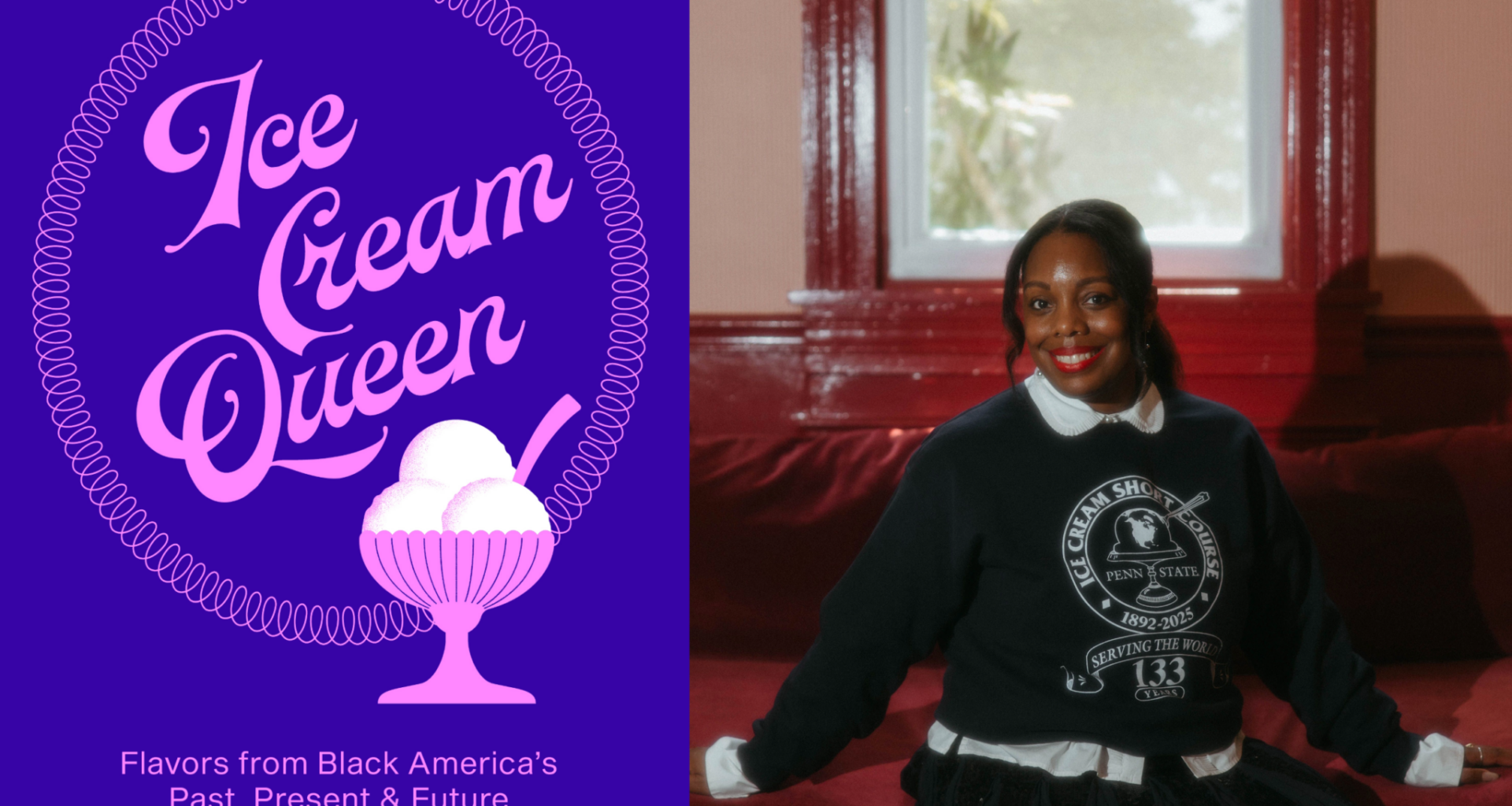 The cover of "Ice Cream Queen" beside author Lokelani Alabanza. (Courtesy of Keren Treviño)
