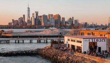 This hidden 3-in-1 waterfront barrel yard is tucked into Brooklyn’s most remote neighborhood—featuring a winery, distillery, cidery, and 180° Manhattan skyline views