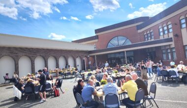 In the courtyard of Holy Trinity-St. Nicholas Church, members and friends of the Pancyprian Association Aphrodite of Staten Island at the annual summer barbecue. Photo: TNH/Michael Kakias