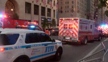 Emergency vehicles outside Penn Station.