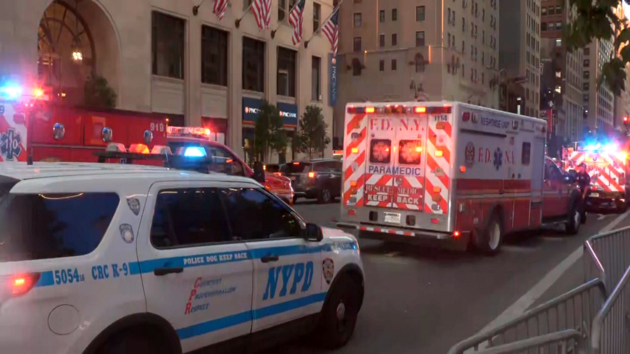 Emergency vehicles outside Penn Station.
