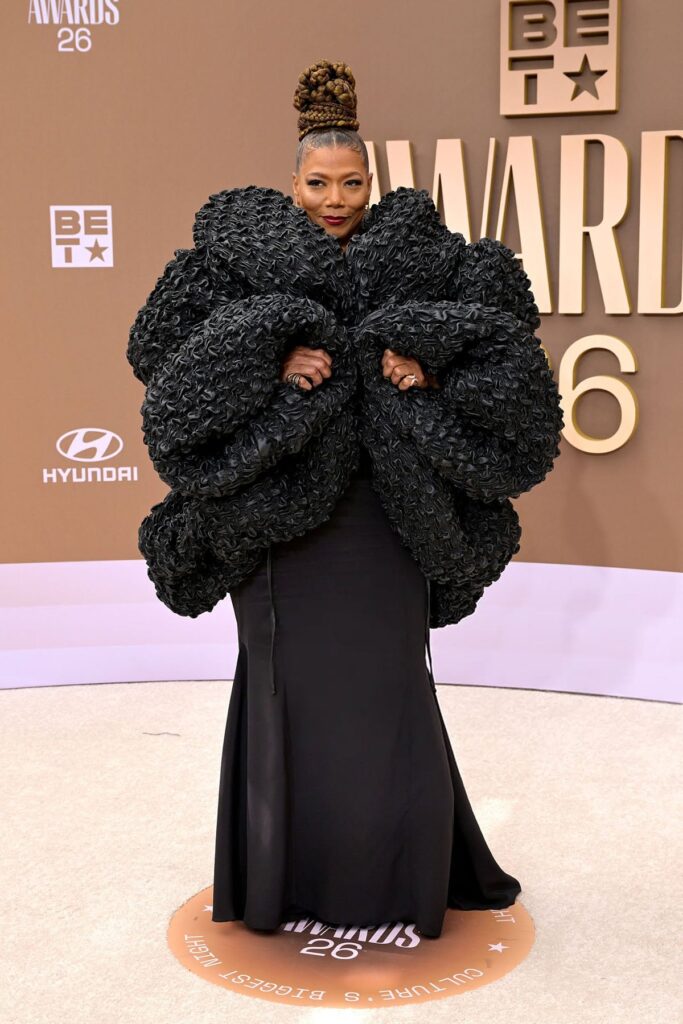 Queen Latifah wears Kilian Kerner Fall 2026 at the 2026 BET Awards before the Lauryn Hill tribute performance.