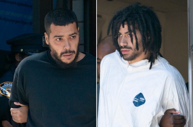Shawn Rivera, right, and his older brother Edwin, left, are seen in police custody in Queens on August 31, 2023.