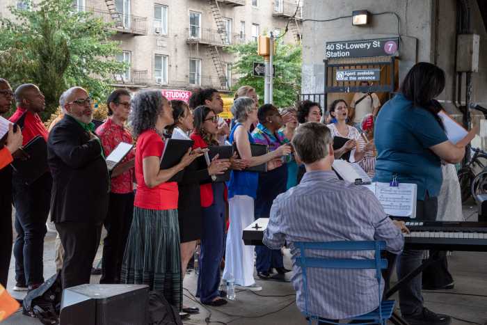 people singing outside