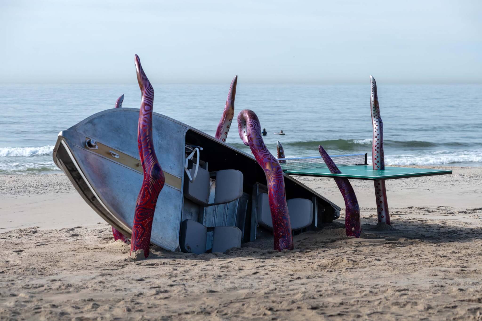 ping-pong table on rockaway beach