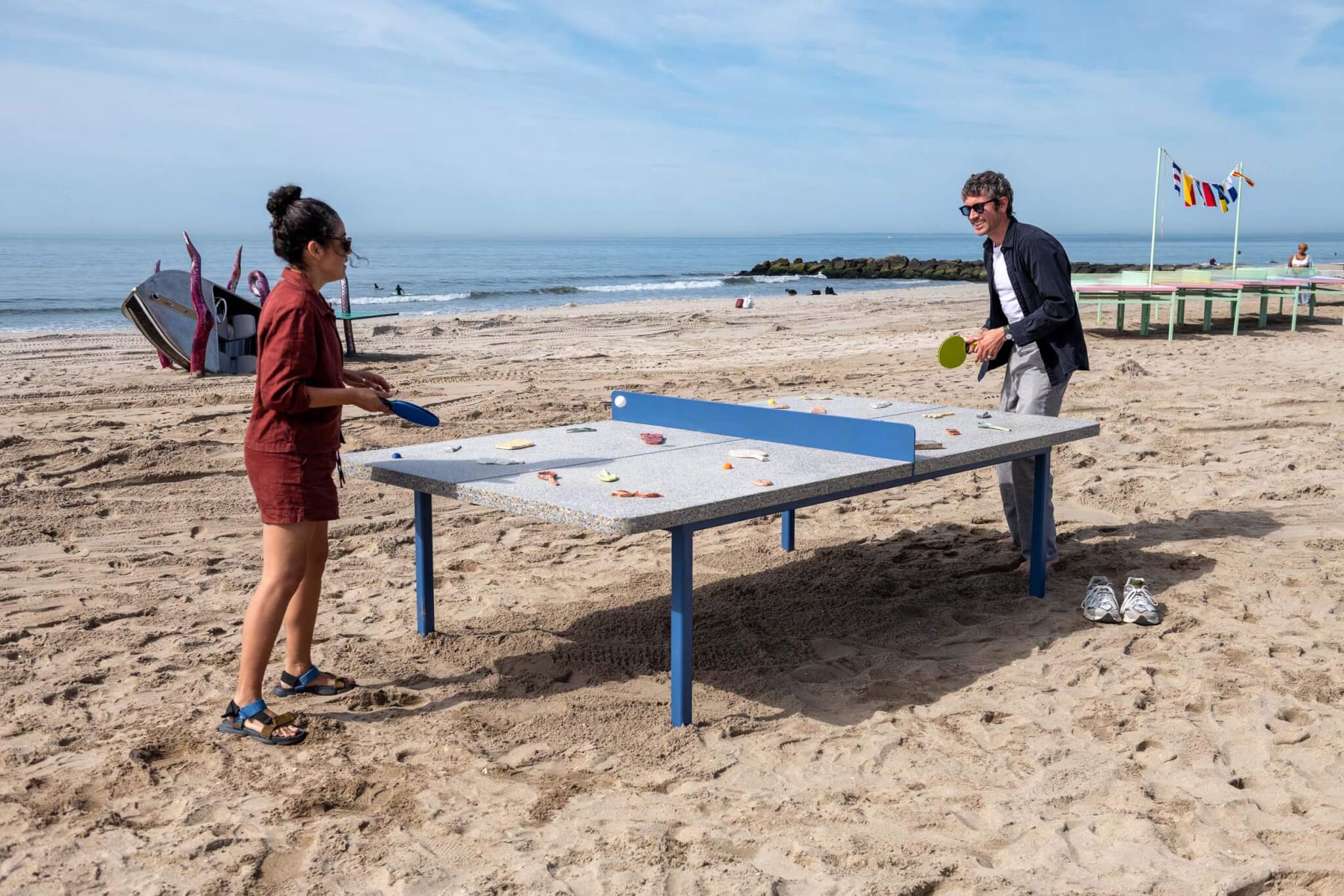 ping-pong table on rockaway beach