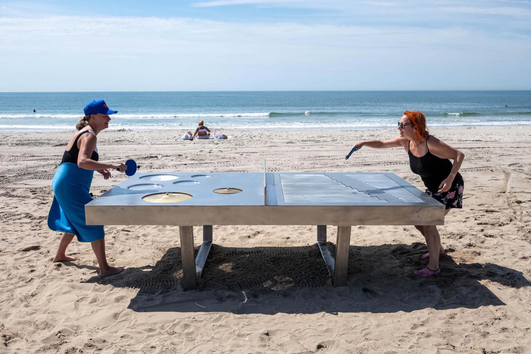 ping-pong table on rockaway beach