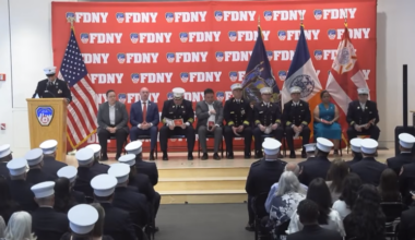 FDNY Commissioner Lillian Bonsignore swears in EMS officers at ceremony in Brooklyn