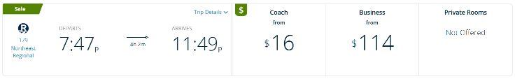 Amtrak Big city savings sale fare prices boston to New york city