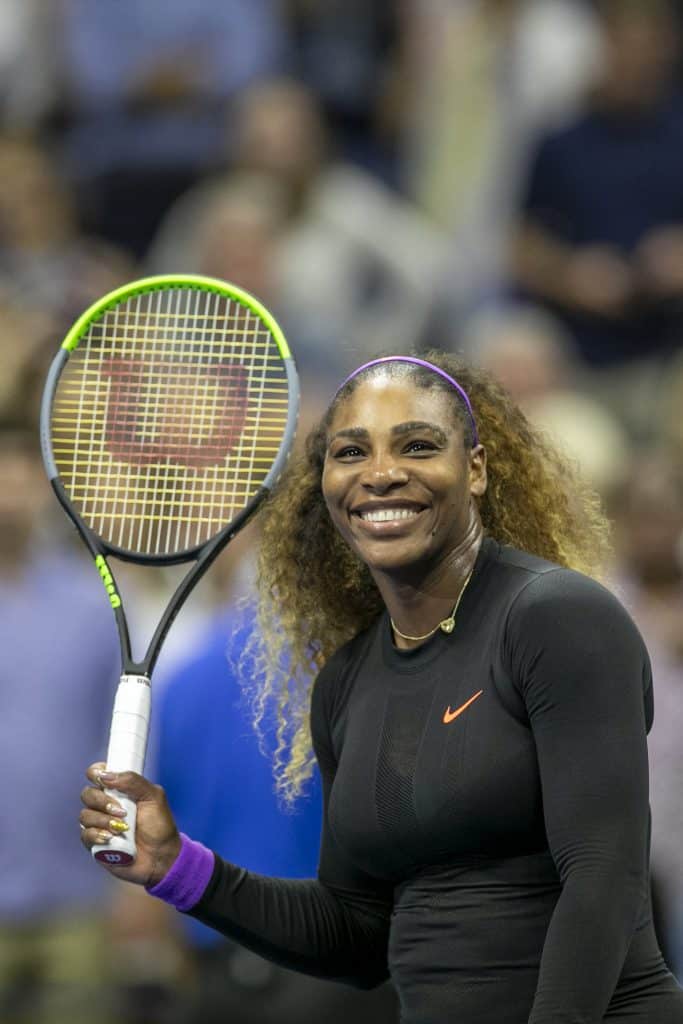 2019 US Open Tennis Tournament- Day Eleven.  Serena Williams of the United States celebrates her victory against Elina Svitolina of the Ukraine hitting balls to the spectators after the Women's Singles Semi-Finals match on Arthur Ashe Stadium during the 2019 US Open Tennis Tournament at the USTA Billie Jean King National Tennis Center on September 5th, 2019 in Flushing, Queens, New York City. 
