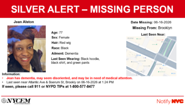 This 77-year-old woman was last spotted Tuesday on Boerum Place near Atlantic Avenue, according to a map from NYCEM. Photo: NYCEM