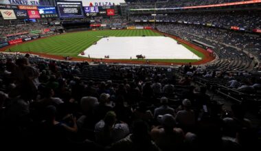 A torrential downpour forced the postponement of Saturday night's game between the Red Sox and Yankees at Yankee Stadium.