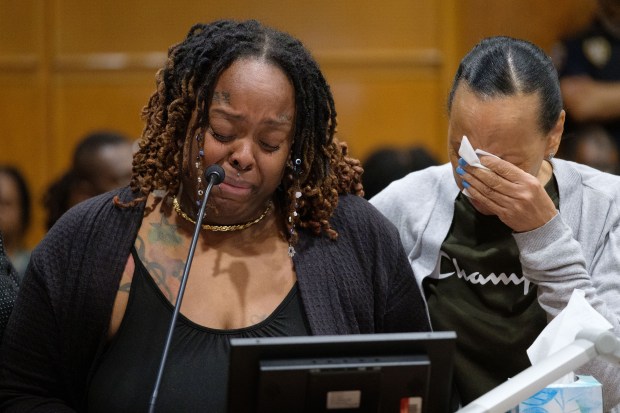 Charlene Mckenzie, left, daughter of murder victim Evette Sweeney, addresses the court at the sentencing of convicted killer David Daniel at Queens Criminal Court in New York City on Tuesday, June 9, 2026. (Gardiner Anderson / New York Daily News)