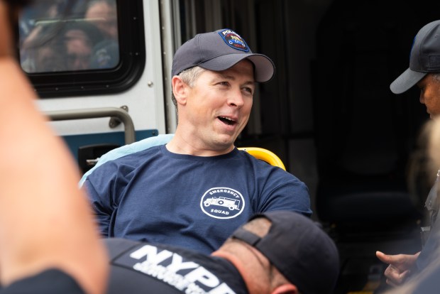 NYPD Detective Matthew Gale is discharged from Kings County Hospital Center in Brooklyn, New York on Tuesday, June 23, 2026. Gale was shot in the leg by a barricaded suspect in Bedford-Stuyvesant on June 19. (Gardiner Anderson / New York Daily News)
