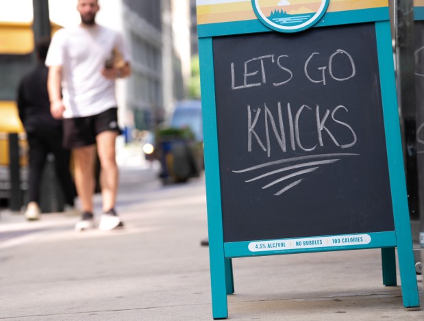 A sign outside a bar on W. 33rd St. is pictured before the second game of the NBA Finals Friday, June 5, 2026 in Manhattan, New York. (Barry Williams/ New York Daily News)