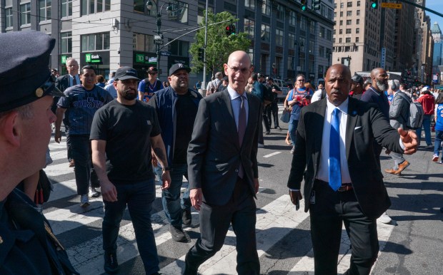 NBA Commissioner Adam Silver heads into Madison Square Garden Monday, June 8, 2026 in Manhattan, New York. (Barry Williams/ New York Daily News)