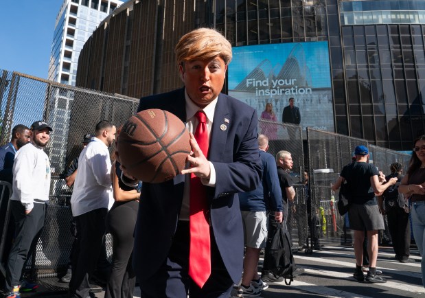A Donald Trump impersonator poses outside Madison Square Garden Monday, June 8, 2026 in Manhattan, New York. (Barry Williams/ New York Daily News)