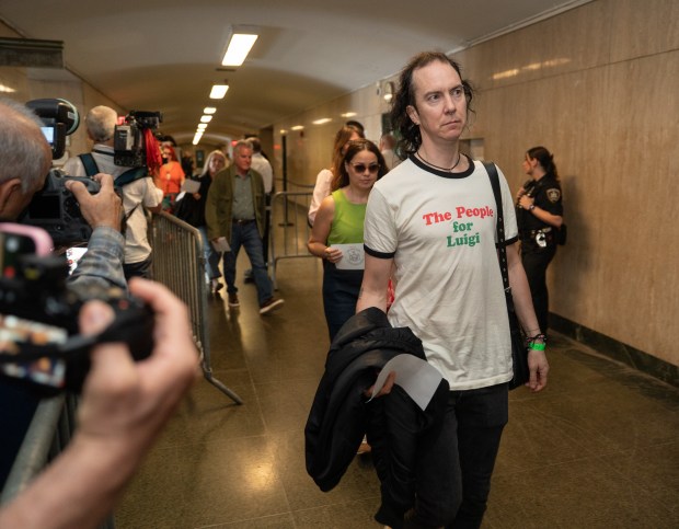 Journalists and Luigi Mangione supporters wait to enter the courtroom for Mangione's court appearance in Manhattan Supreme Court on Wednesday, June 17, 2026 in New York City. (Barry Williams/ New York Daily News/Pool)