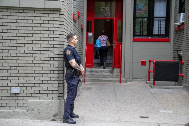 A 63-year-old woman was shot in the leg outside her apartment after taking out her garbage near E. 197th St. and Briggs Ave. in the Bronx on Saturday, June 27, 2026. (Theodore Parisienne / New York Daily News)