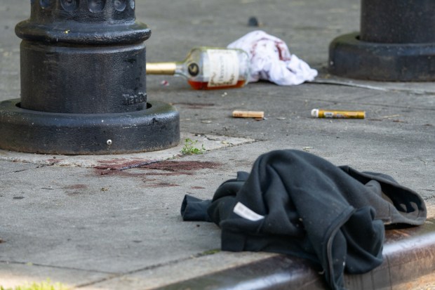 Police investigate after Reyna Caceres was fatally shot in the left eye on Aqueduct Ave. near W. 181st St. in the Bronx on Thursday, May 28, 2026. (Theodore Parisienne / New York Daily News)