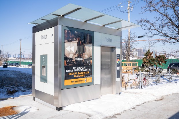 A closed public restroom is seen here on Ferris Street near Coffey Street in Red Hook, Brooklyn, on Thursday January 29, 2026. (Theodore Parisienne / New York Daily News)