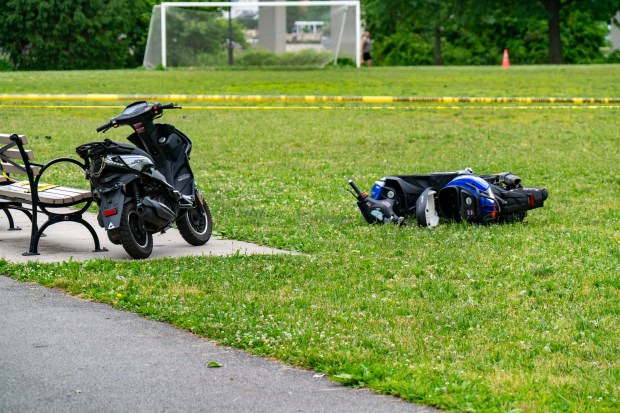 An unidentified adult male was pronounced dead at New York Presbyterian Queens Hospital after he was stabbed in the back whilst inside of the Little Bay Park near Fort Totten in Queens on Thursday June 11, 2026. 2030. Photos taken on Friday June 12, 2026. 0730. (Theodore Parisienne / New York Daily News)