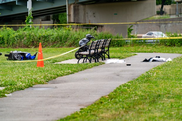 An unidentified adult male was pronounced dead at New York Presbyterian Queens Hospital after he was stabbed in the back whilst inside of the Little Bay Park near Fort Totten in Queens on Thursday June 11, 2026. 2030. Photos taken on Friday June 12, 2026. 0730. (Theodore Parisienne / New York Daily News)