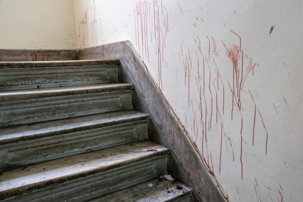 A blood trail is pictured after a man was killed and another was hospitalized with serious injuries following a double stabbing inside an Avenue D apartment building near E. 31st St. in Flatbush, Brooklyn, on Friday, May 29, 2026. (Theodore Parisienne / New York Daily News)